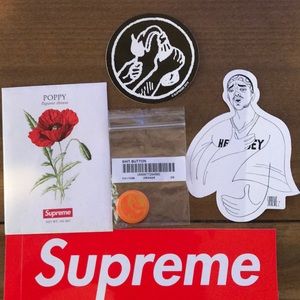 Supreme stickers and button